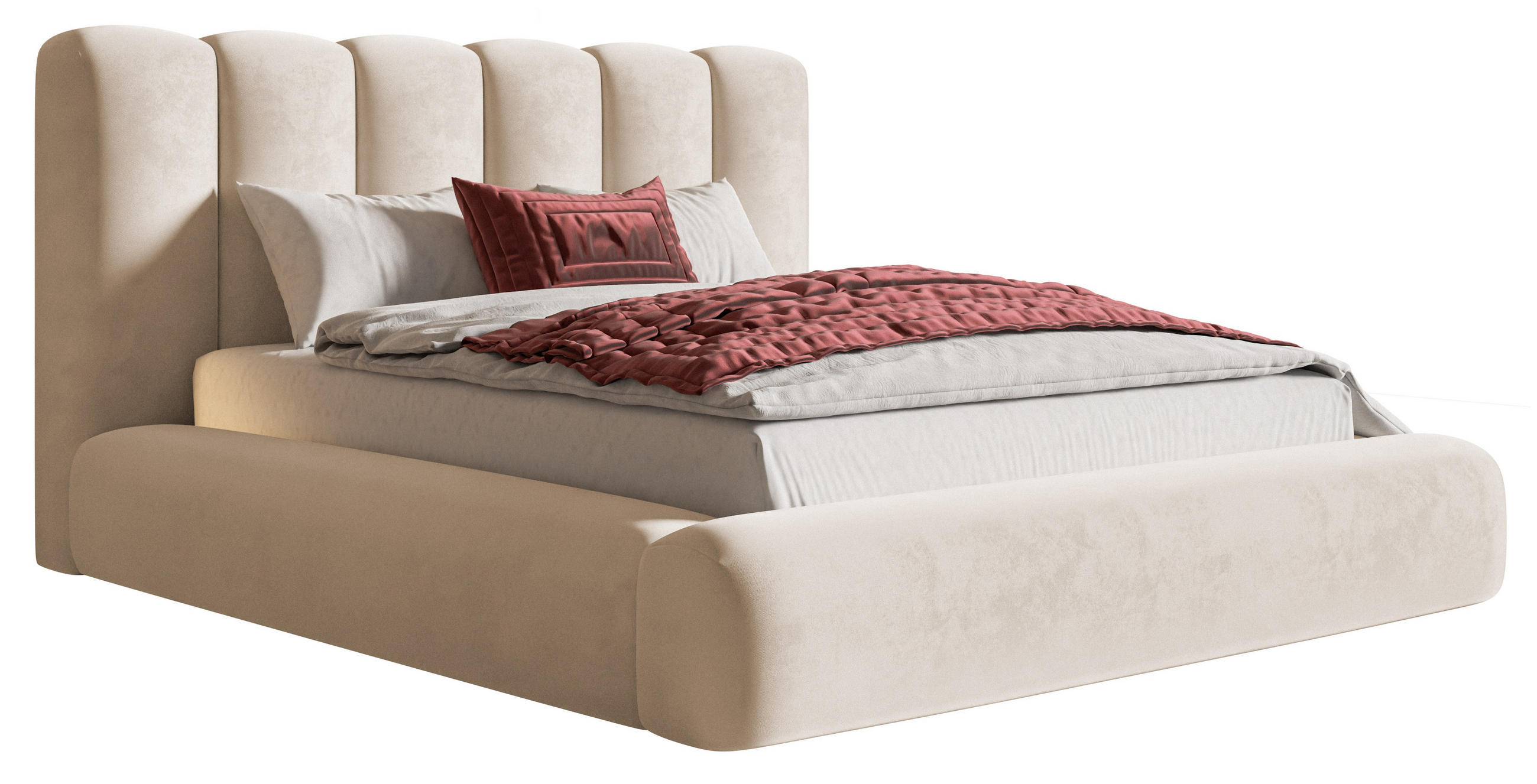 DOPPELBETT 160x200 cm Lumaro mit Dicker Schaum und Bettkasten, Beige - Beige, Holz/Textil (160/200cm) - Emporius