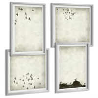 BILDER SET 4er Set - 50x50 cm & 40x60 cm Silberner Rahmen - Minimalistische Vogelmalerei - Silberfarben, Kunststoff (50/50cm) - TULUP
