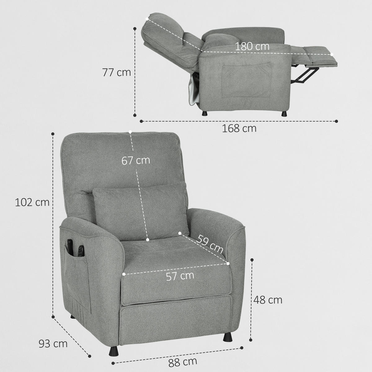 RELAXSESSEL, Heizung, 8 Massagepunkte, 5 Modi, Chenille-Bezug, Anthrazitgrau - Multicolor, Holzwerkstoff (93/102/88cm) - FORIOUS