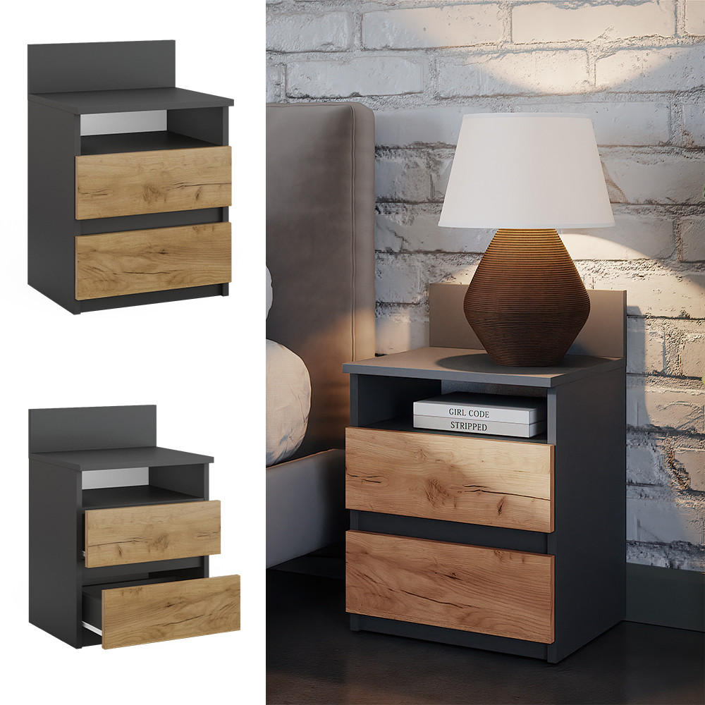 NACHTTISCH Monty Anthrazit 39.6 x 59.1 cm - Anthrazit/Eiche Wotan, Holzwerkstoff (32.3/59.1/39.6cm) - Vicco
