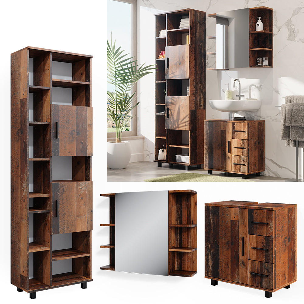 BADMÖBEL-SET Ilias Eiche rustikal 3 Teile, mit Unterschrank 60 cm - Wildeiche, Holzwerkstoff (60/60.8/33cm) - Vicco