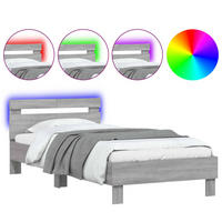 BETTGESTELL Mit Kopfteil Und Led-Leuchten Grau Sonoma 100/200Cm - Grau, Holzwerkstoff (100/200cm) - vidaXL