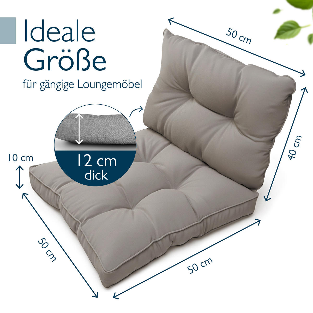 LOUNGEKISSEN Flair Outdoor Sitz 50x50x10cm mit Rücken 50x40x12cm Hellgrau (2tlg) - Hellgrau, Textil (50/50cm) - Beautissu 