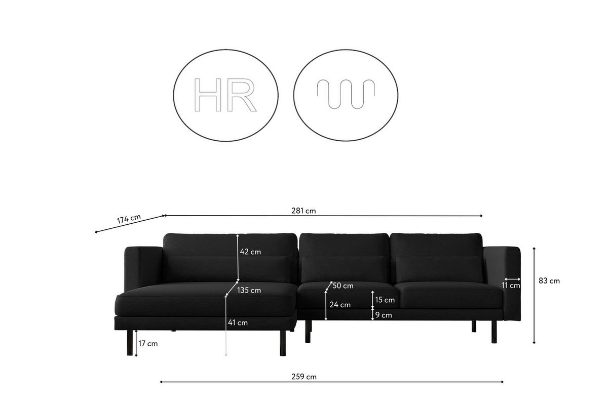 ECKSOFA L-form Dani Stoff Verita Schwarz Links - Schwarz, Holz (281/174cm) - Kaiser Möbel