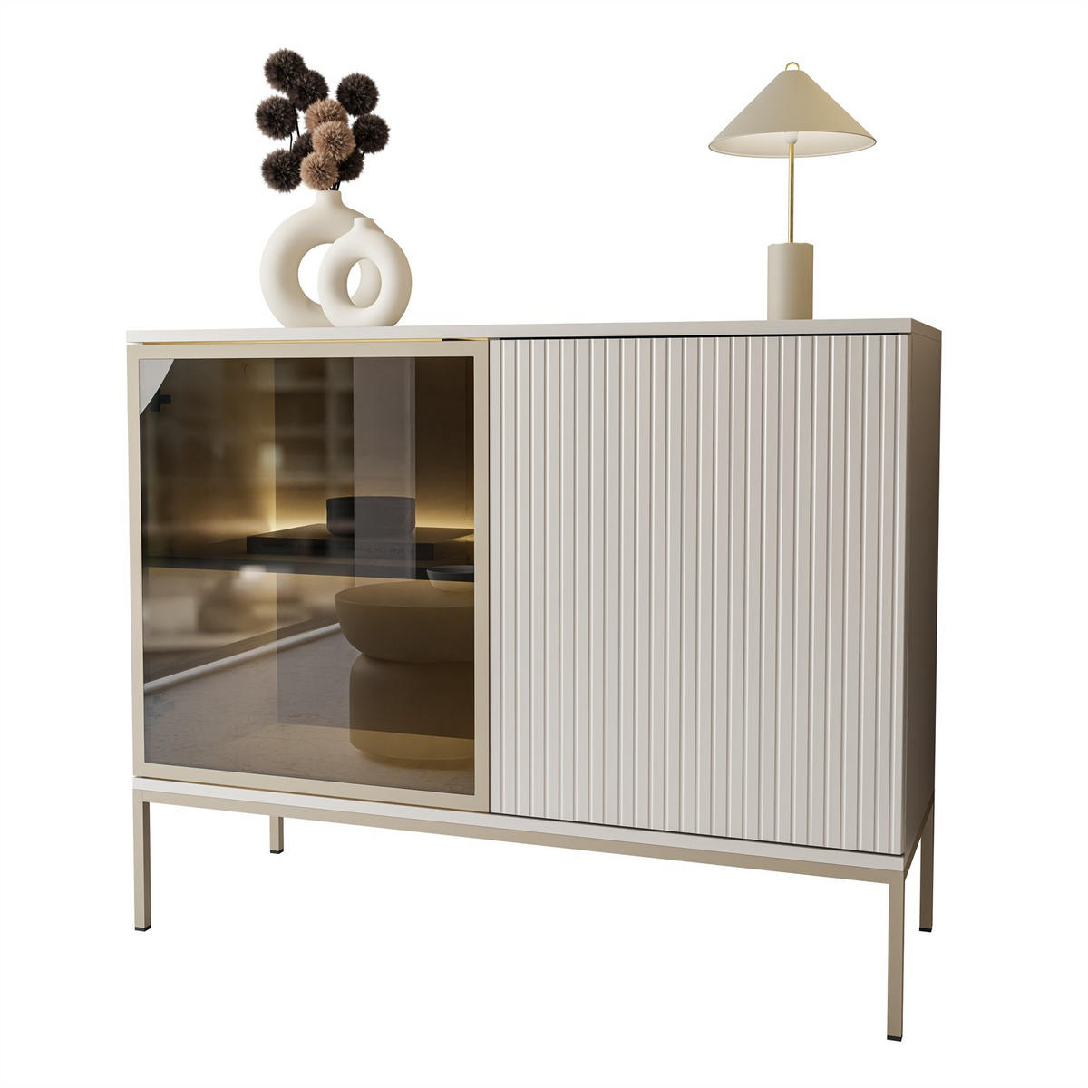 KOMMODE ECLIPSE K104 mit Beleuchtung,KASCHMIR - Kaschmir, Holzwerkstoff (104/83/39cm) - Lookway