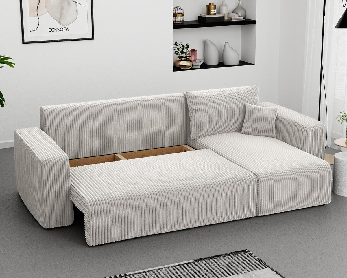 ECKSOFA Beige Cord-Stoff mit Bettkasten - Beige, Textil (248/145cm) - Idohome