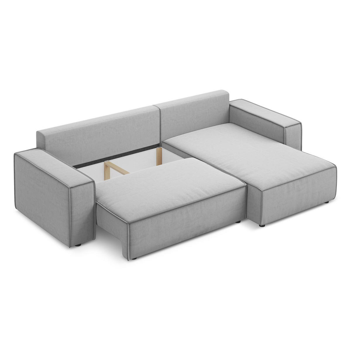 ECKSOFA mit Schlaffunktion Samt Stoff Grau - Schwarz/Grau, Kunststoff/Textil (290/185cm) - LaMiaSofa