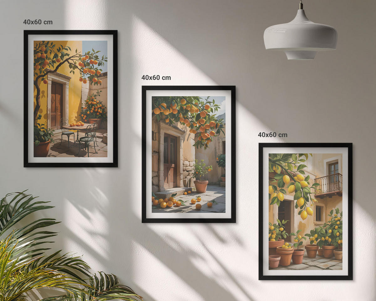 BILDER SET 3er Set - 40x60 cm Schwarzer Rahmen - Zitrusfrüchte, Hofpflanzen - Schwarz, Kunststoff (40/60cm) - TULUP