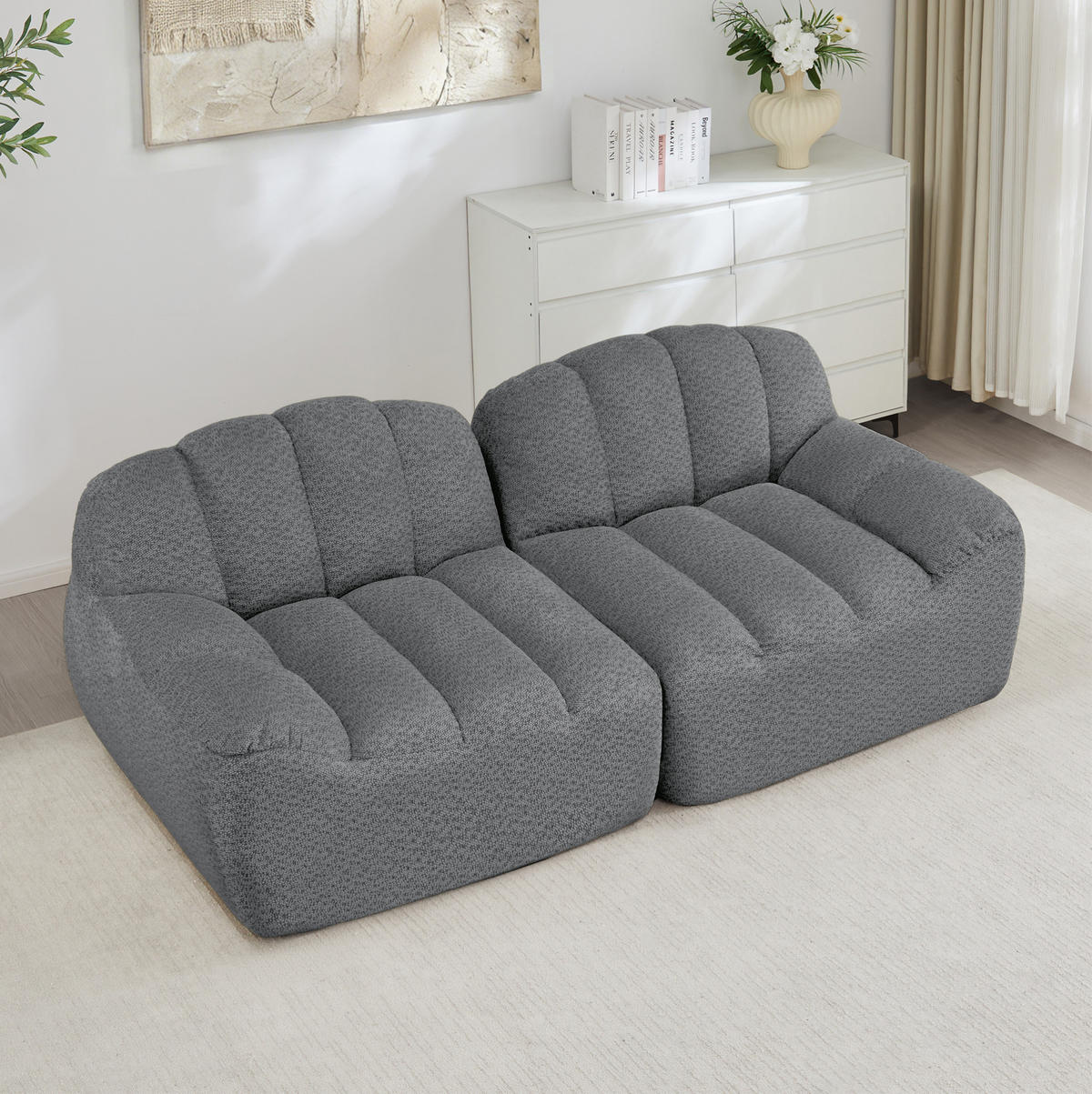 2-SITZER-SOFA ohne Montage mit ergonomischer Form und modularem Aufbau, Grau - Grau, Textil (210/79/104cm) - Redom