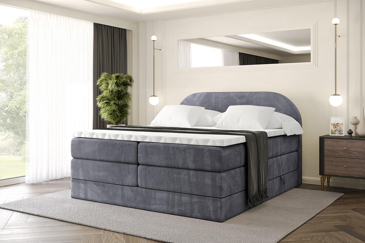 BOXSPRINGBETT mit Matratze und Lattenrost - NOX KING-120x200 - Dunkelgrau Casablanca - Dunkelgrau, Holzwerkstoff (120/200cm) - ALTDECOR