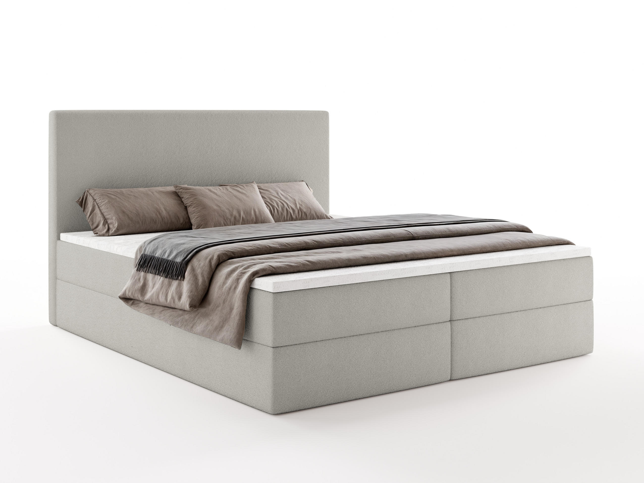 BOXBETT SENTO 140x200 cm mit Bettkasten, Bonell-Matratze H3 und Topper – Bouclé Hellgrau - Hellgrau, Textil (140/200cm) - Luxkor24