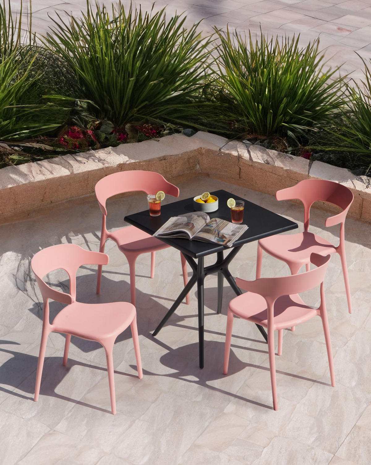 GARTENSTUHL 4er-Set Rosa Gubbio - Pink, Kunststoff (50/76/49cm) - Beliani