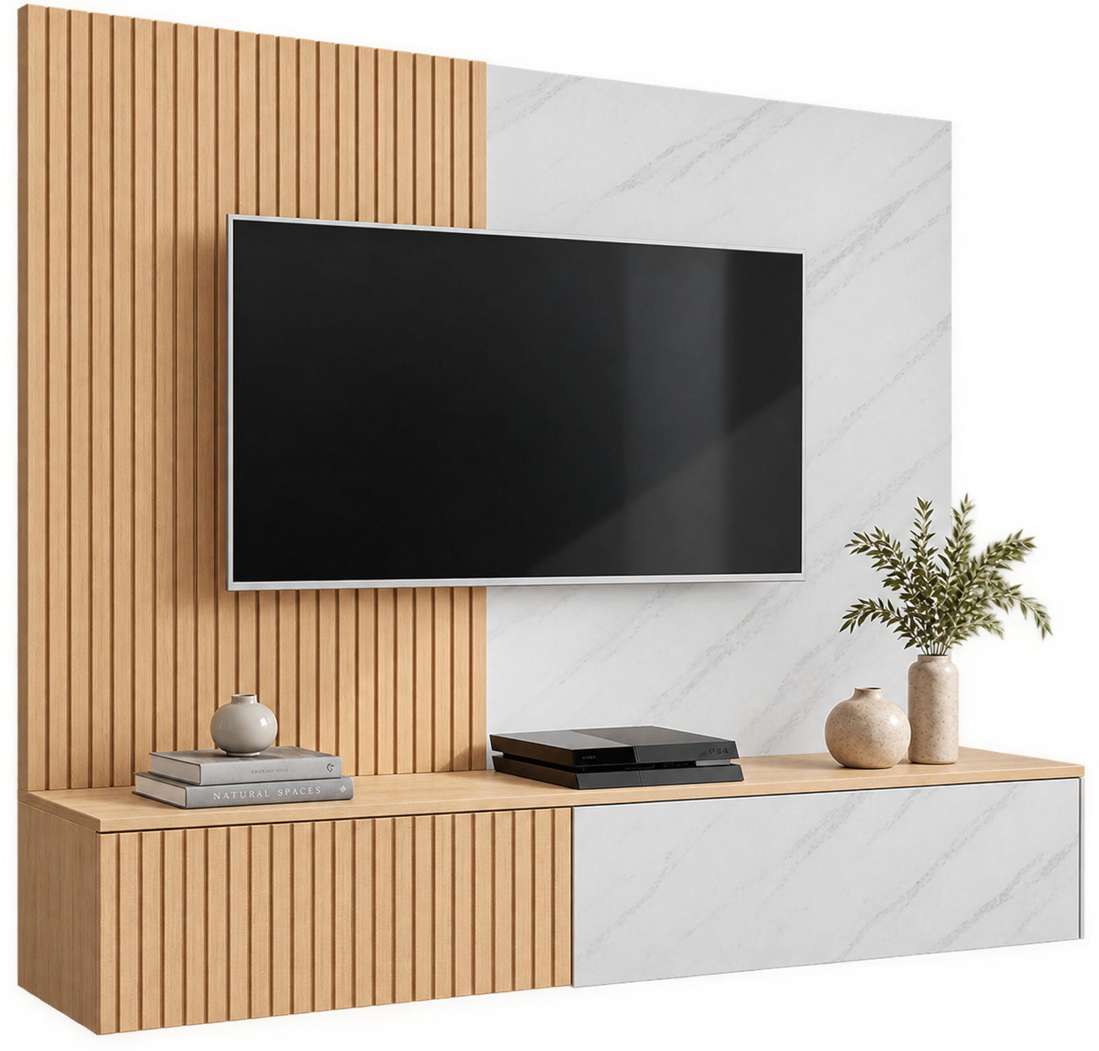 Inn.Furn Tv-Lowboard Eiche, Weiß 160x148x35 cm