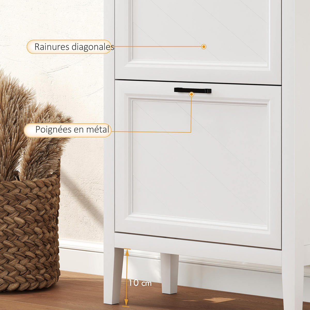SCHUHSCHRANK Weiß MDF klappbar mit 3 Fächern 1 Stück - Weiß, Holzwerkstoff (60/133.7/26.5cm) - PANGIVO