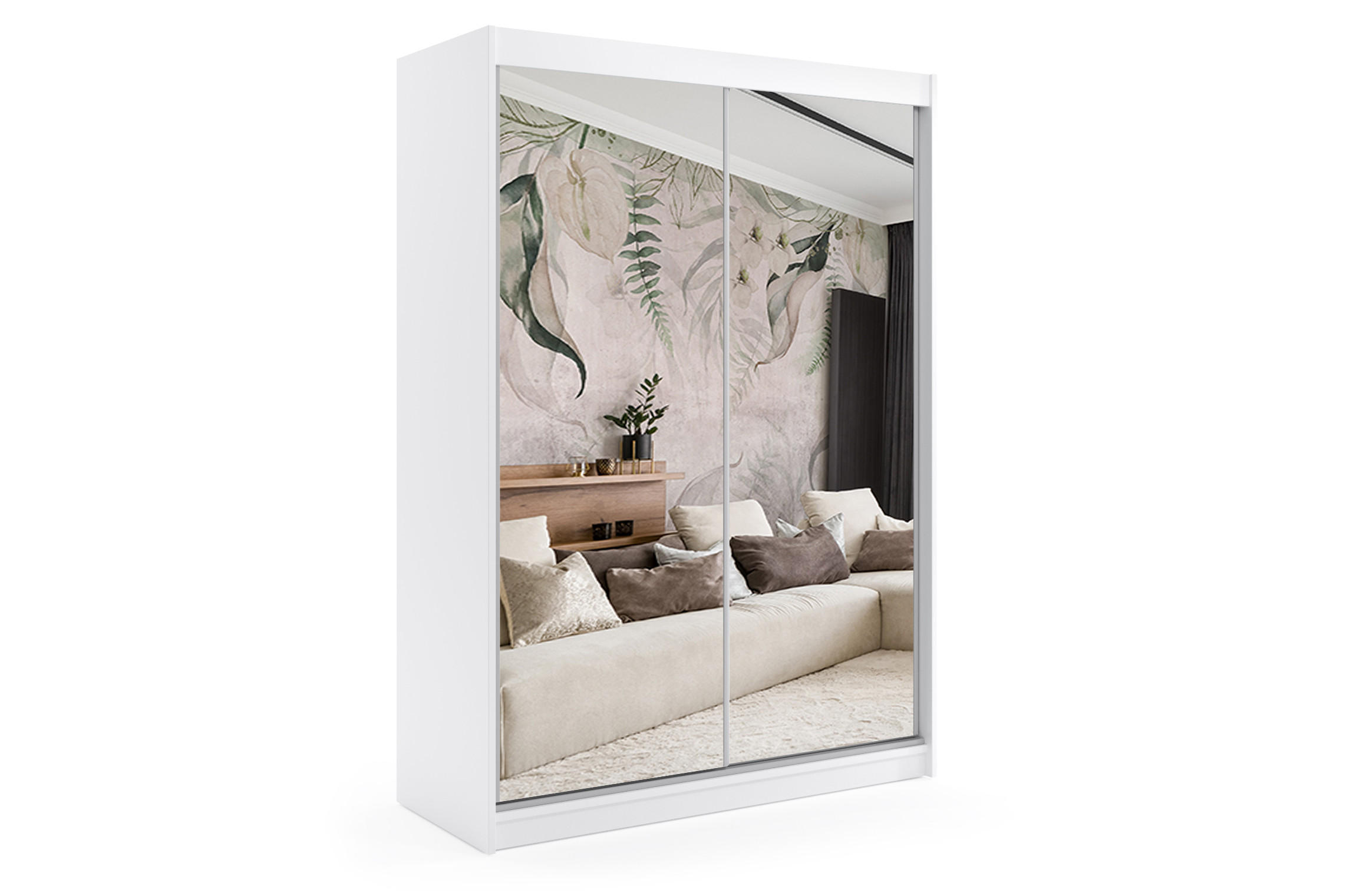 KLEIDERSCHRANK mit Spiegel-Schiebetüren und Aluminium-Leisten - DEBI - 160 cm Weiß - Weiß, Holzwerkstoff (160/216/61cm) - ALTDECOR