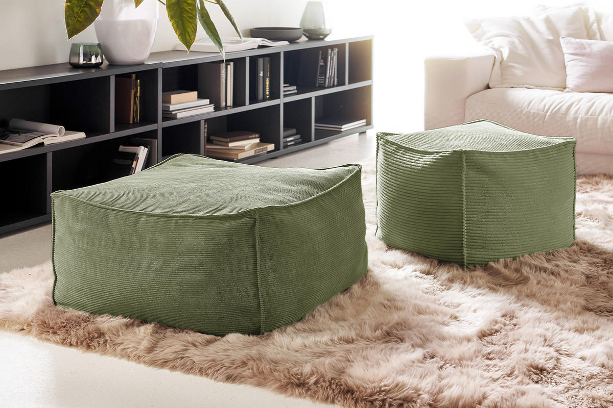 HOCKER ALEA Grün Cord - Grün, Textil (86/38/86cm) - KAWOLA