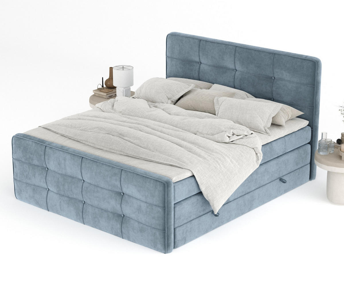 BOXSPRINGBETT Semplice Blau Grau 140/200 cm - Blaugrau/Schwarz, Holz/Holzwerkstoff (140/200cm) - Maison de Reve
