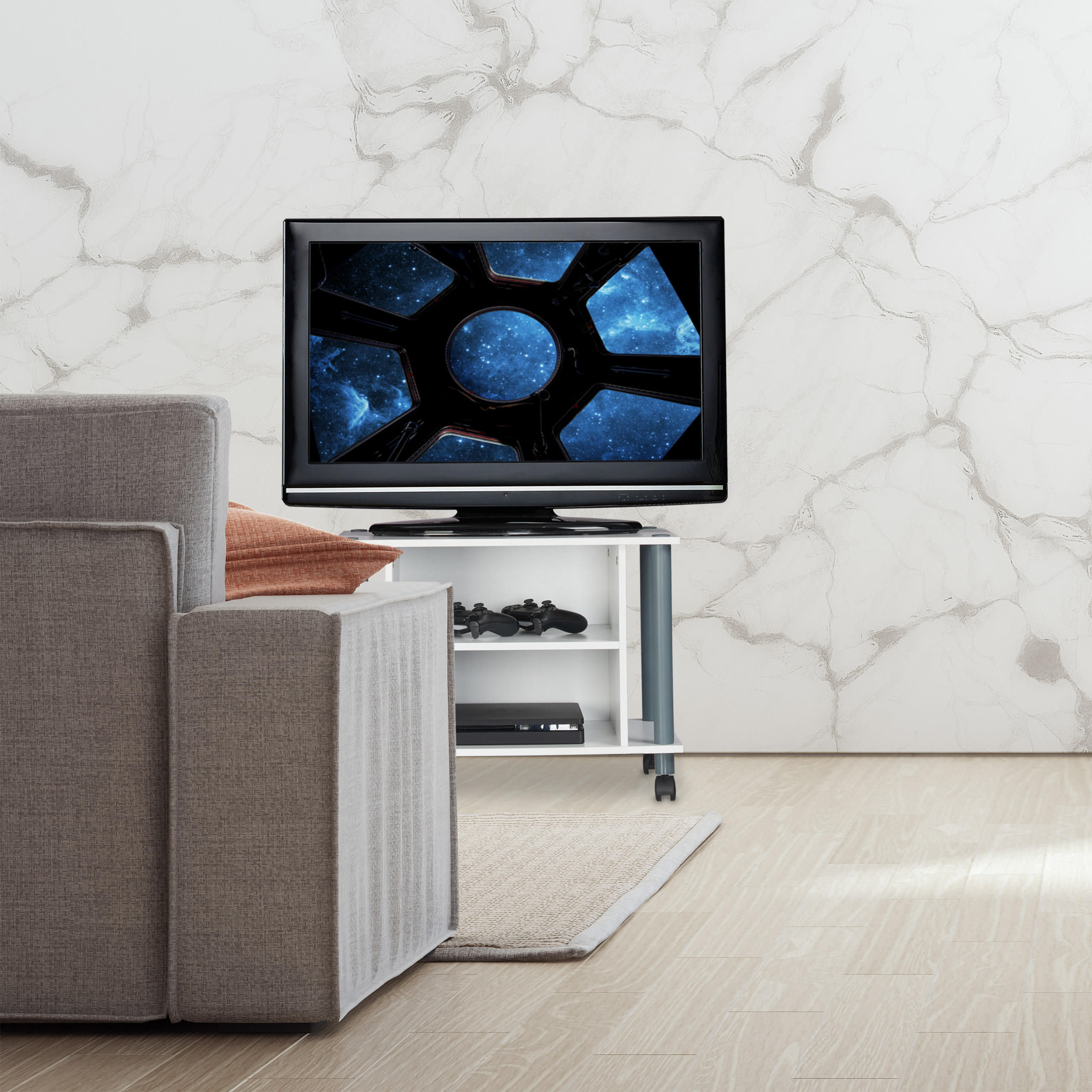 TV-TISCH - Weiß, Papier/Textil (60/45/40cm) - Relaxdays
