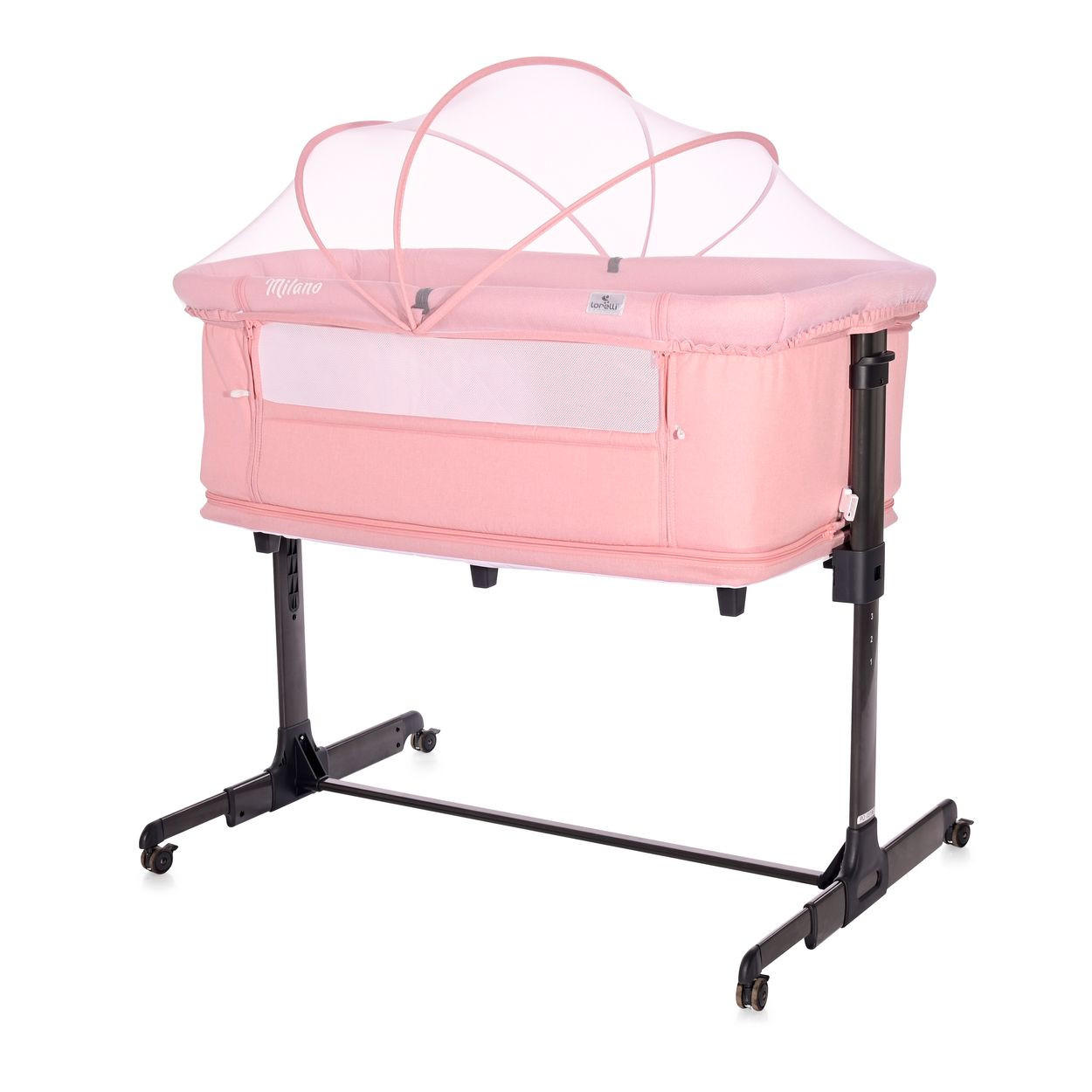BEISTELLBETT Milano 2 in 1 rosa 88 x 50 cm, Matratze, Laufstall, Moskitonetz, 5-fach verstellbar - Rosa, Metall (50/88cm) - Lorelli