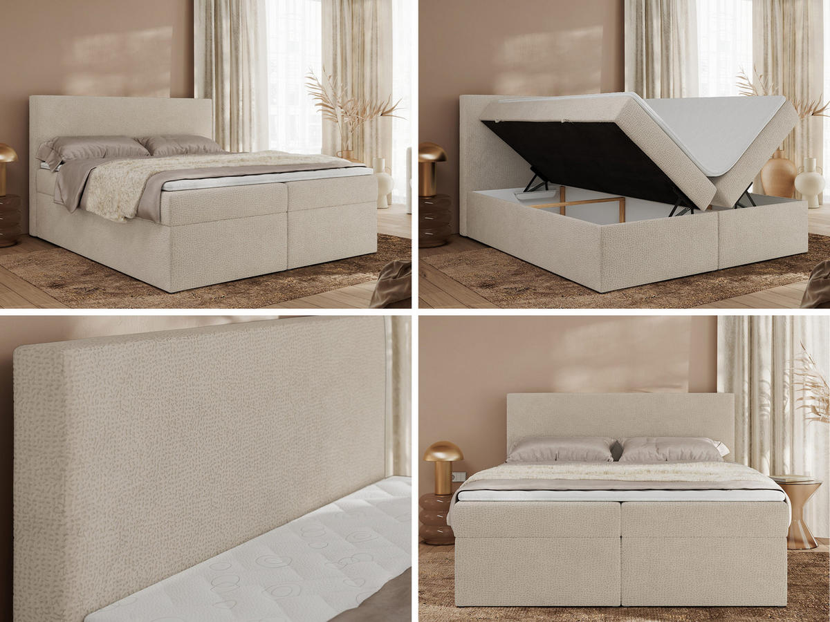 BOXBETT JAGUAR 180/200 - Beige Struktur - H3 - Beige, Holz/Textil (180/200cm) - MKS