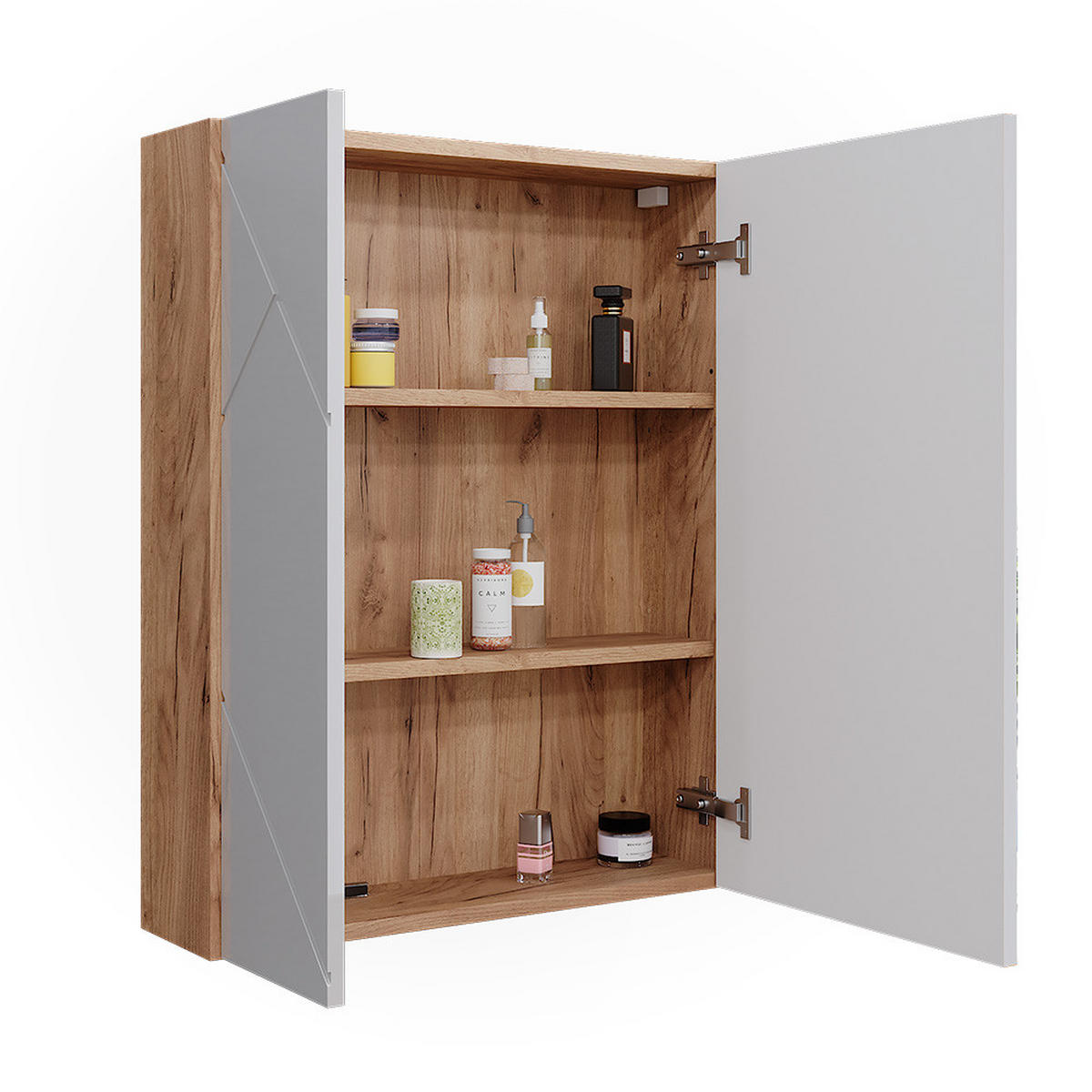 BADSPIEGELSCHRANK Irma Goldkraft Eiche/Weiß Hochglanz 60 x 75 cm - Eiche Wotan/Weiß, Holzwerkstoff (60/75/17.2cm) - Vicco