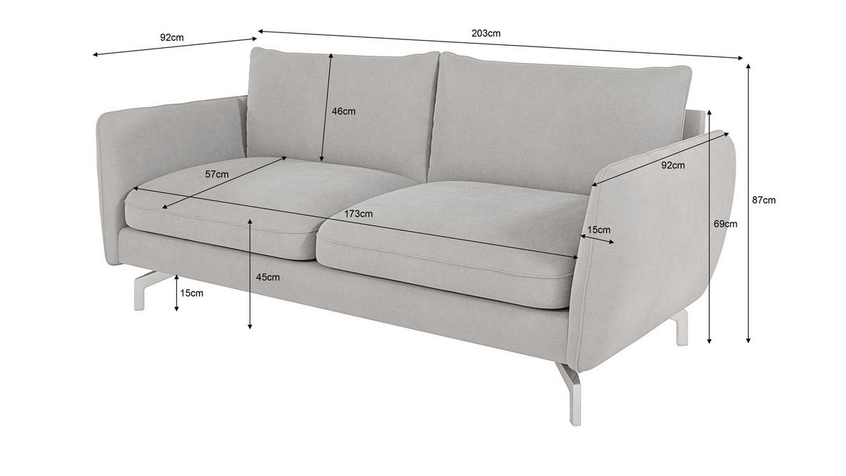 3-SITZER-SOFA Elou Silber Microfaser - Chromfarben/Silberfarben, Holz/Textil (203/87/92cm) - S-Style Möbel