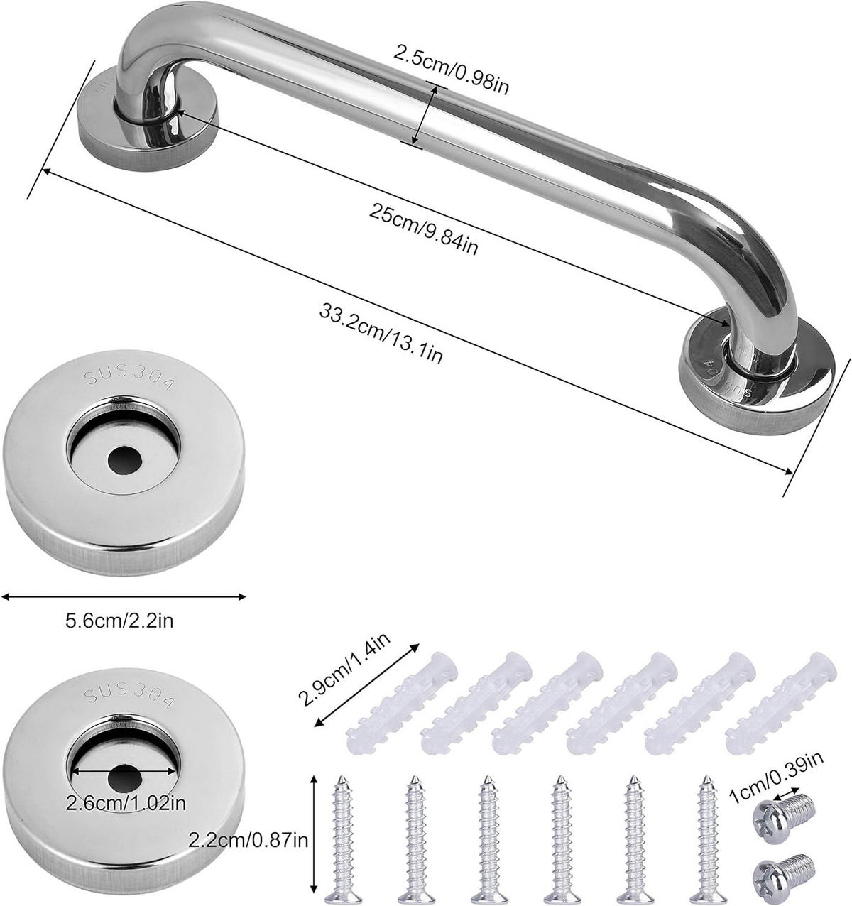 HALTEGRIFF Edelstahl 30 cm Für Badewanne und Toilette - Silberfarben, Metall (2.5/2.5/33cm)
