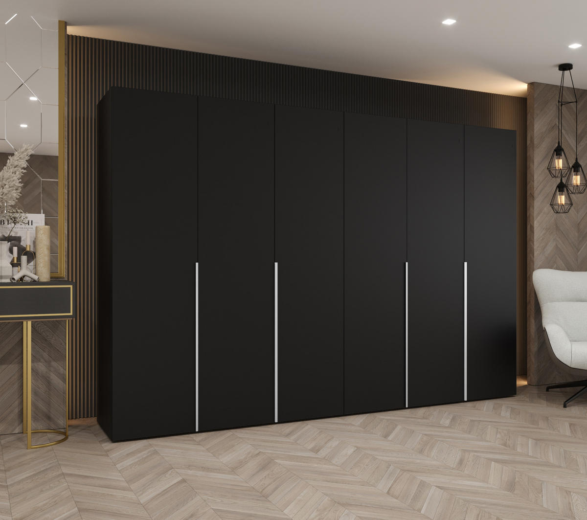 DREHTÜRENSCHRANK 202/300/52 6-türig - Kaschmir/Schwarz, Holz (300/202/52cm) - Abiks Möbel