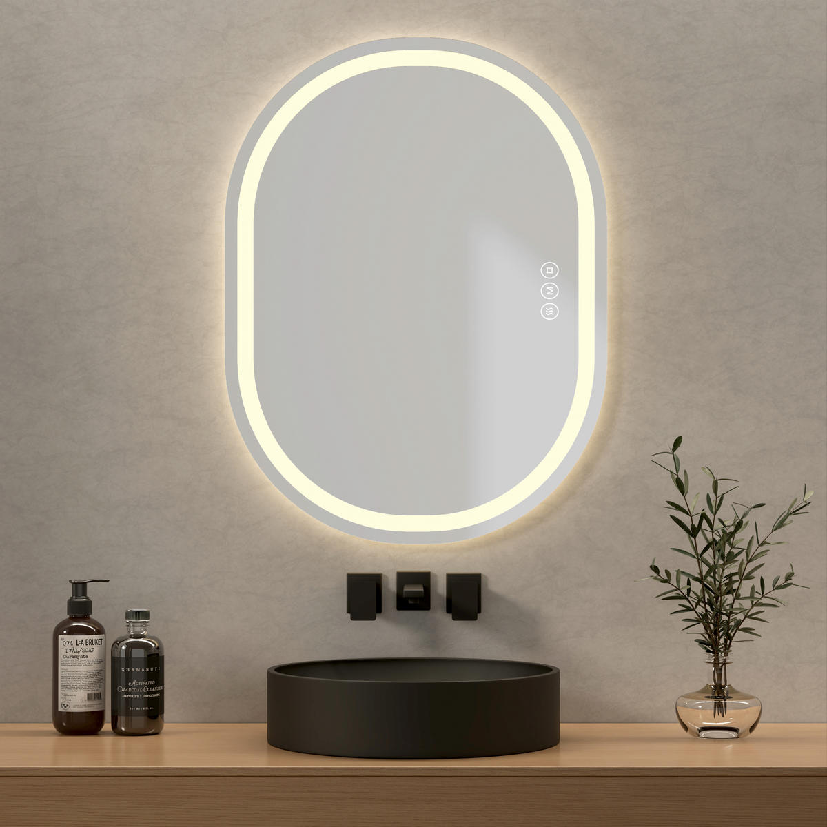 BADSPIEGEL ovale mit Beleuchtung mit Anti-Beschlag 80/60 cm - Weiß, Glas (60/2.5/80cm) - EMKE