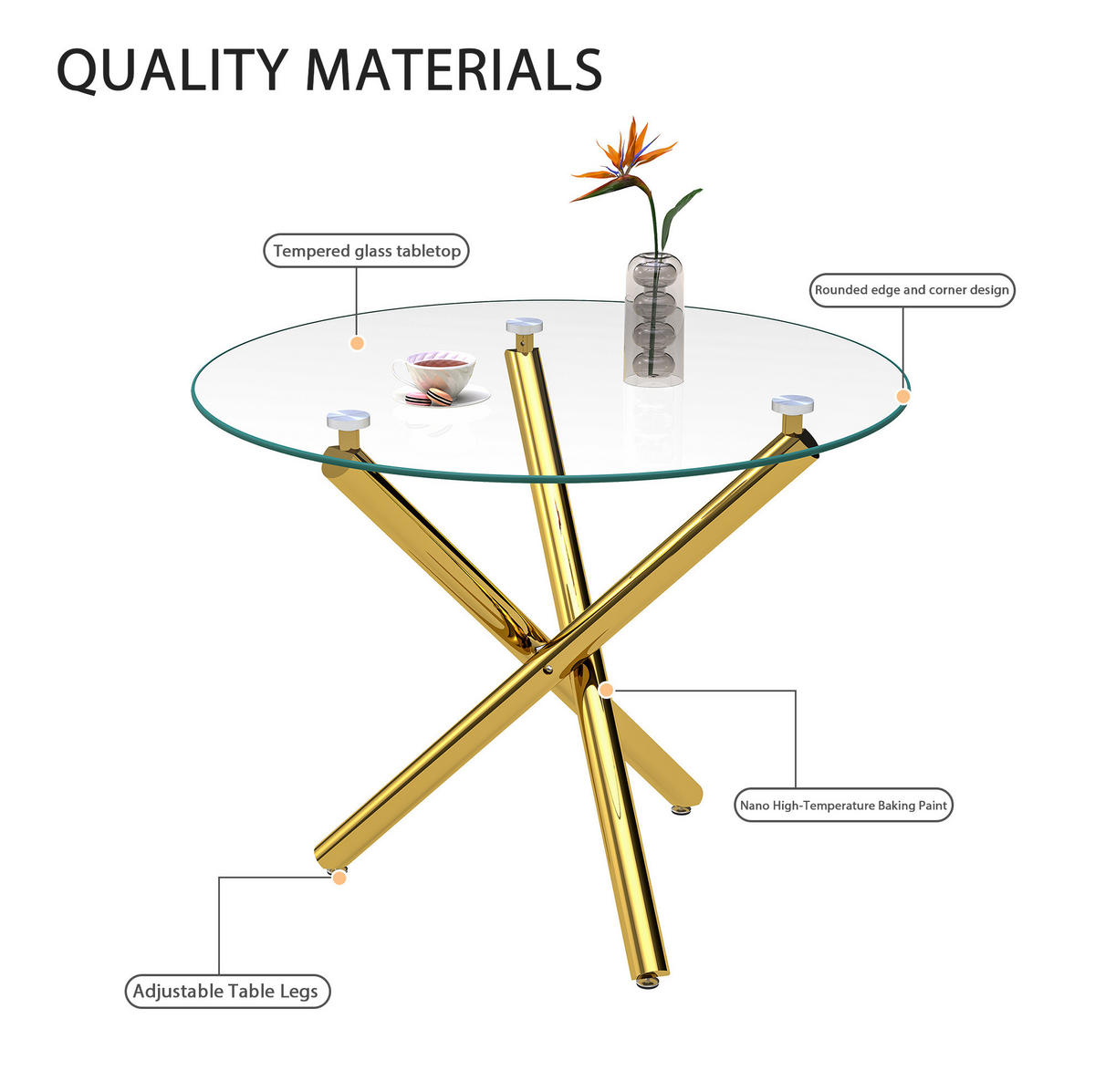 ESSTISCH 80/76/80 cm Gold aus Glas und Metall mit Kreuzfuß - Goldfarben, Metall (80/80/76cm) - OKMYHOME