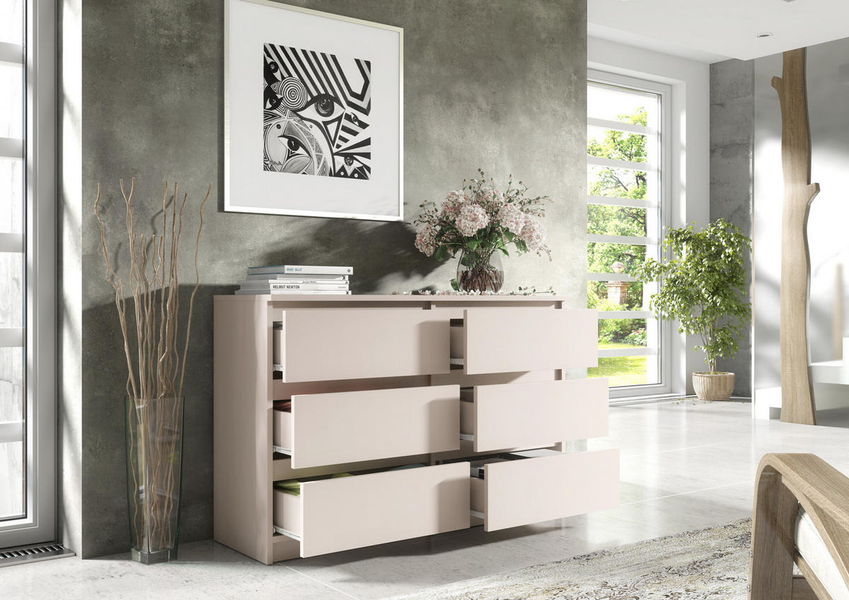 KOMMODE NUDO 138,5/78,5/39cm mit 6 Schubladen Türen Kaschmir - Kaschmir, Holzwerkstoff (138.5/78.5/39cm) - MASSENO