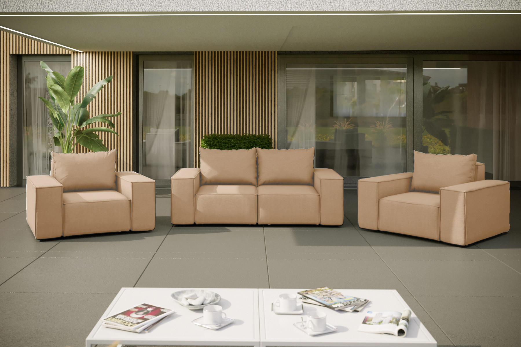 LOUNGEGARNITUR 2 1 1 Gartenmöbel Sonne Cappucino - Cappuccino, Holz - Kaiser Möbel