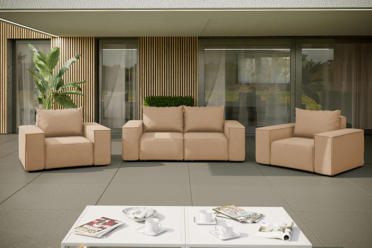 LOUNGEGARNITUR 2 1 1 Gartenmöbel Sonne Cappucino - Cappuccino, Holz - Kaiser Möbel