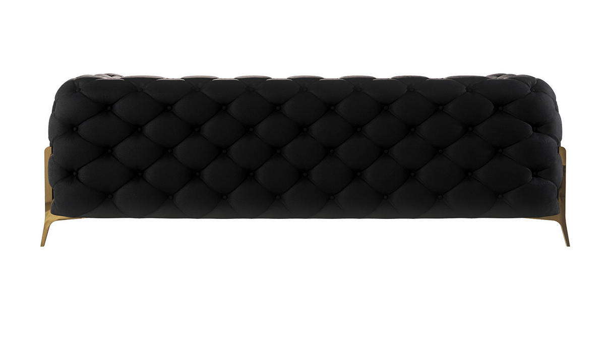 CHESTERFIELD-SOFA 3-Sitzer Lexi Schwarz Samt - Goldfarben/Schwarz, Holz/Textil (225/75/100cm) - S-Style Möbel