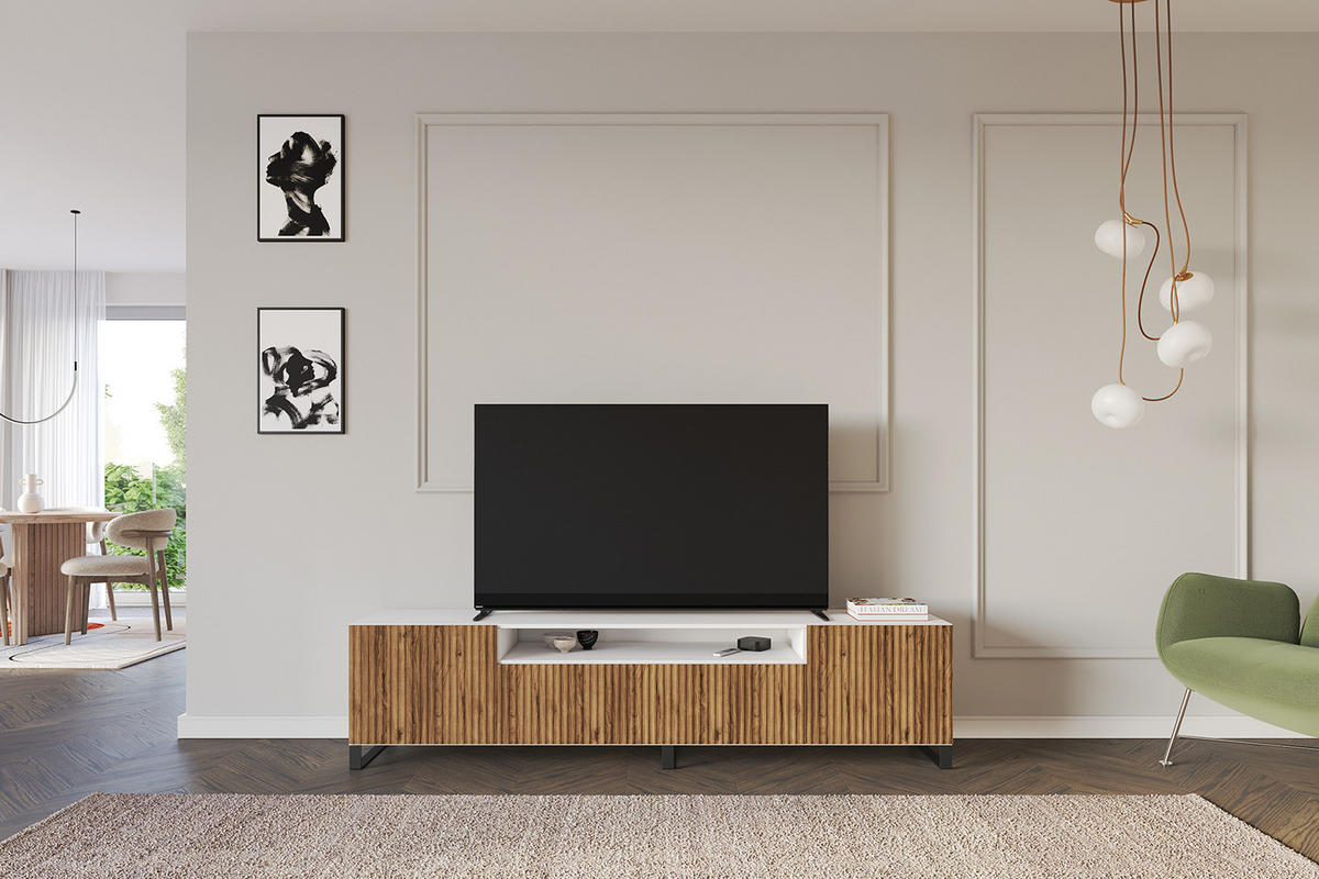 LOWBOARD NOA-2-S 200x53x41 cm - Weiß / Katania - Eiche Wotan/Schwarz, Holzwerkstoff (200/53/41cm) - ALTDECOR