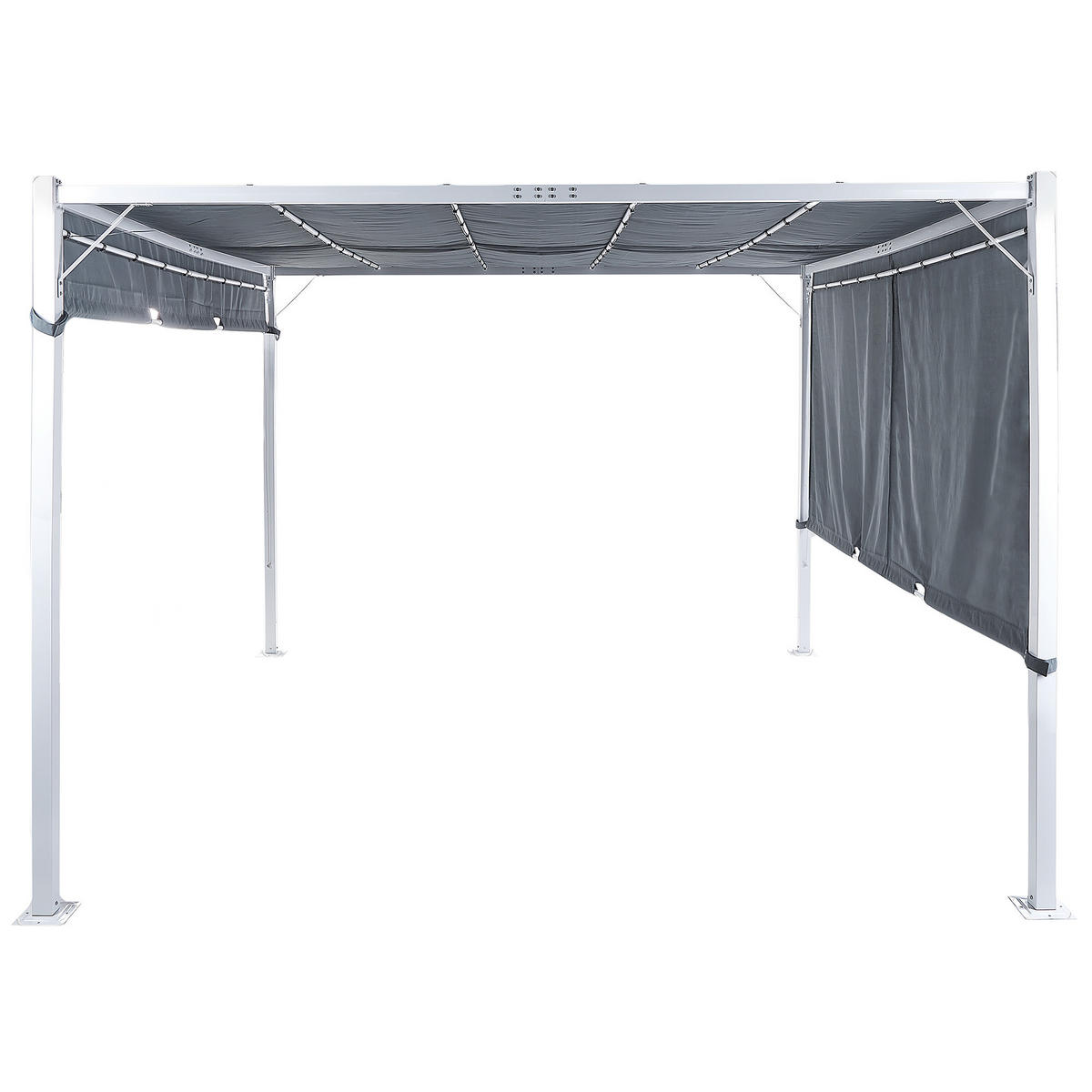 PERGOLA mit LED-Beleuchtung Stahl grau 310/310 cm Parga - Weiß/Grau, Metall (310/215/310cm) - Beliani