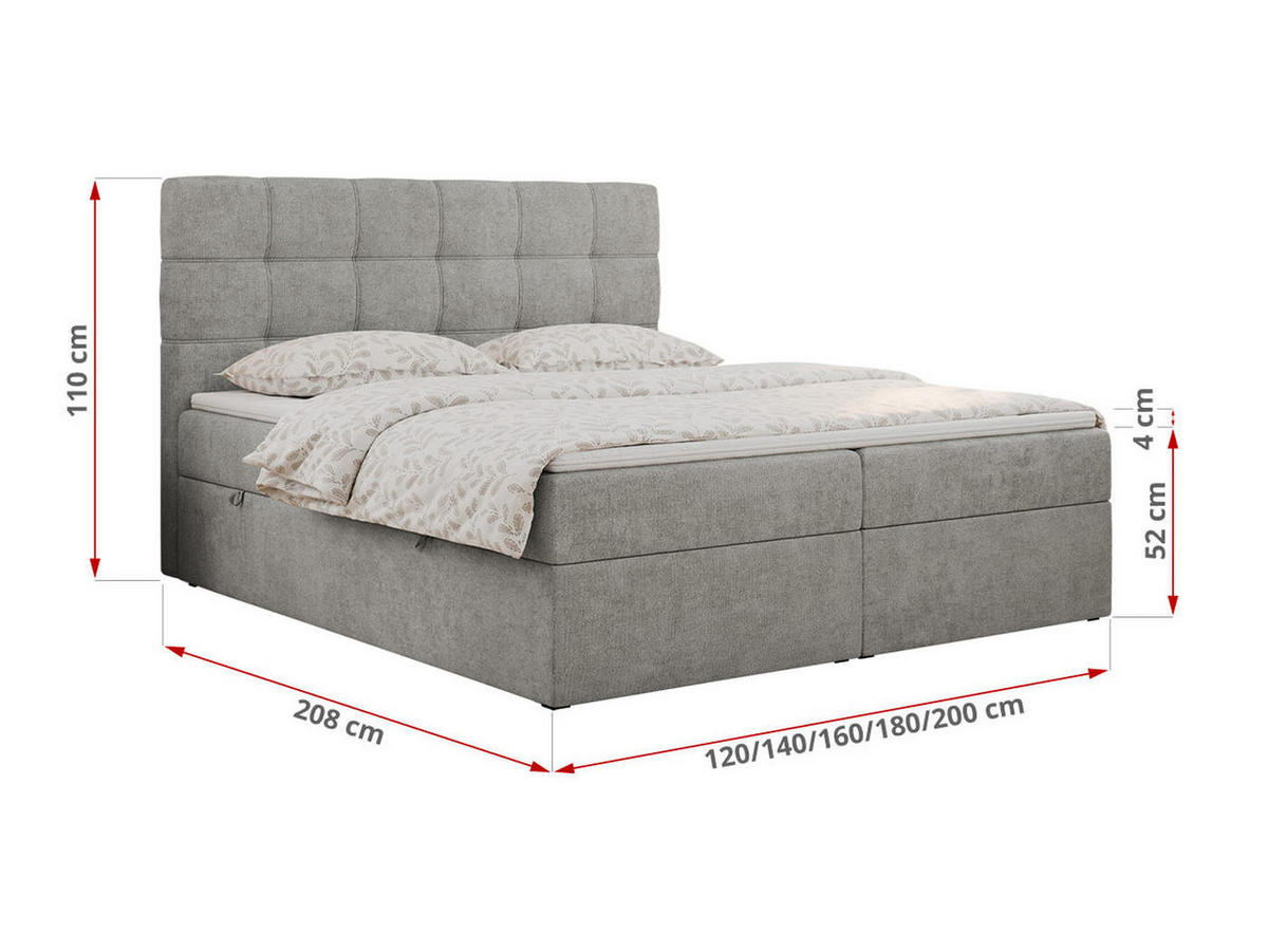BOXBETT ERNI 120/200 - Hellgrau Strukture - H3 - Hellgrau, Holz/Textil (120/200cm) - MKS