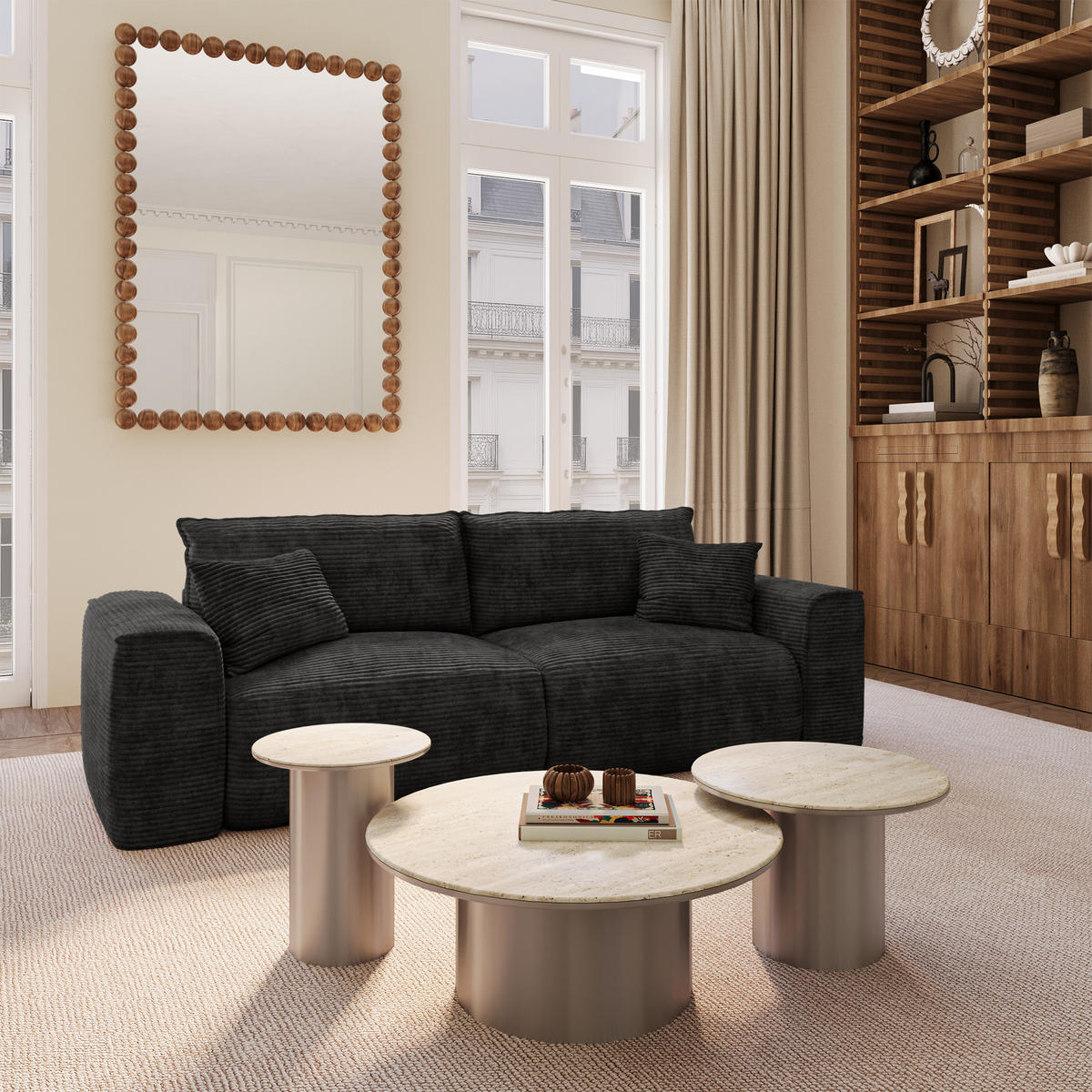 SCHLAFSOFA Express COMO Cord Schwarz 236cm - Schwarz, Textil (236/78/100cm) - Premium Interiors
