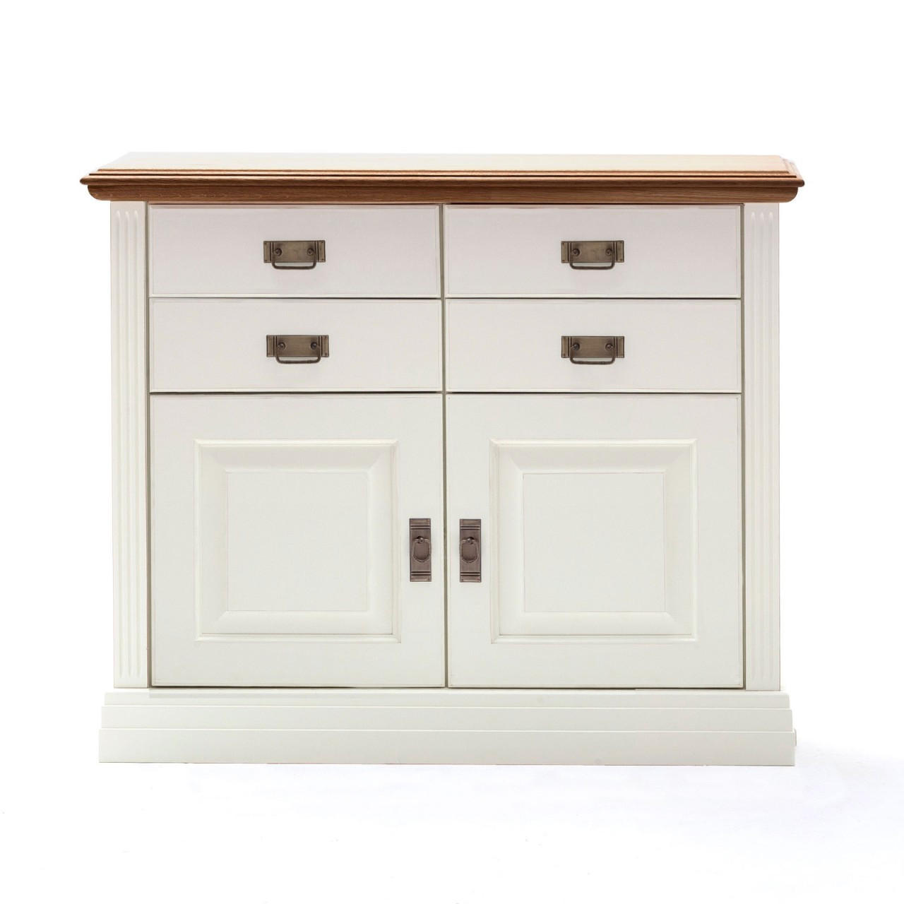 SIDEBOARD Novara 2-türig 4 Schubladen - Weiß/Braun, Holz (111/91/45cm) - Casamia Massive Möbel