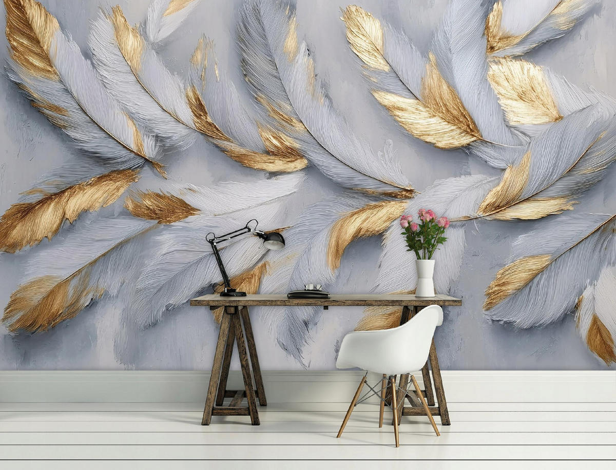 FOTOTAPETE Federn Glamour Grau 300x210 cm - Multicolor, Papier (300/210cm) - Wallarena