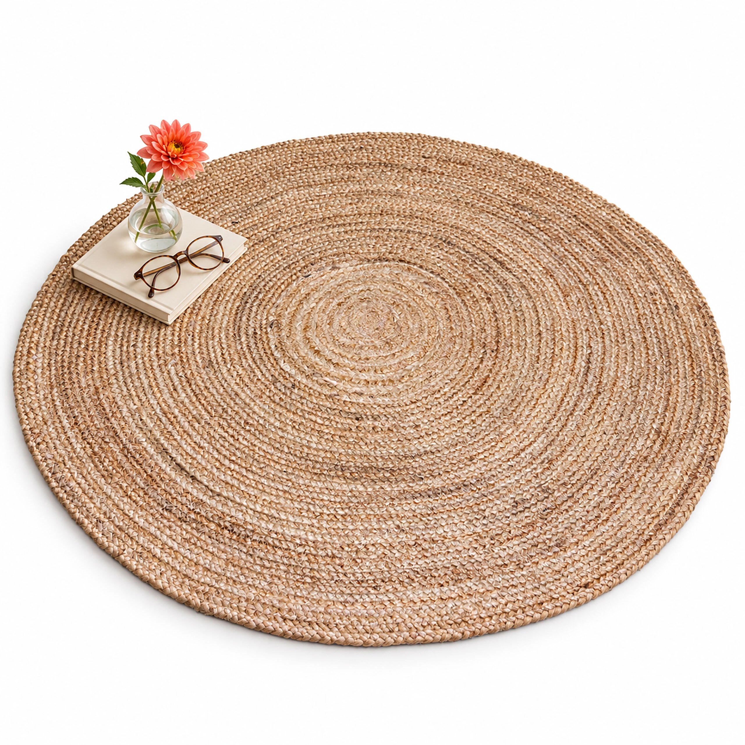PREPROGA naravna okrogla juta ročno tkana 90 cm - bež, tekstil (90/90cm) - Relaxdays