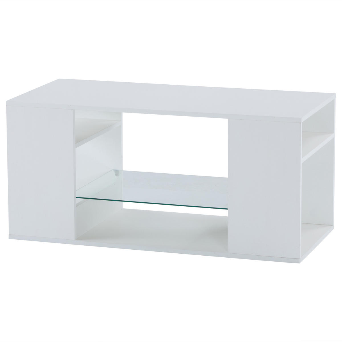 COUCHTISCH 96/45/45 cm hochglänzend mit LED-Beleuchtung und Glasplatte - Weiß, Holzwerkstoff (45/45/96cm) - OKWISH