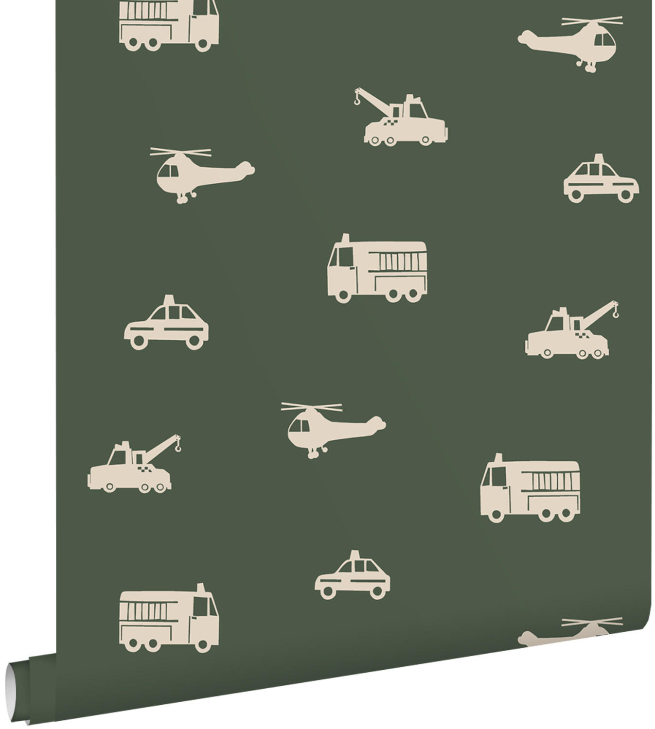 TAPETE Autos, Löschfahrzeuge, Hubschrauber und Kräne 50 x 900 cm - Grün, Papier (50/0.1cm) - ESTAhome