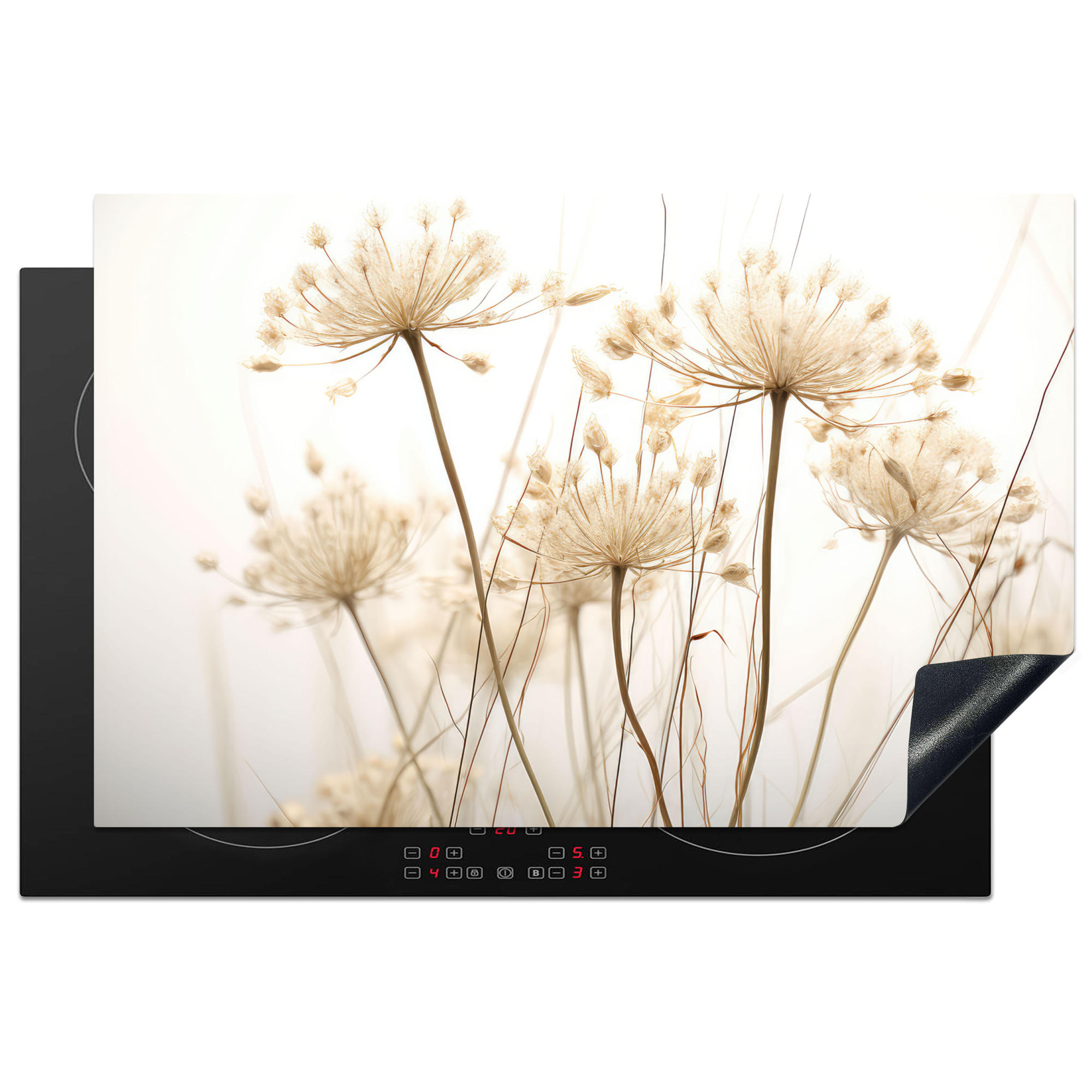 HERDABDECKPLATTE Blumen - Weiß - Sonnenlicht 80x52 cm - Ecru, Kunststoff (80/0.2/52cm) - MuchoWow