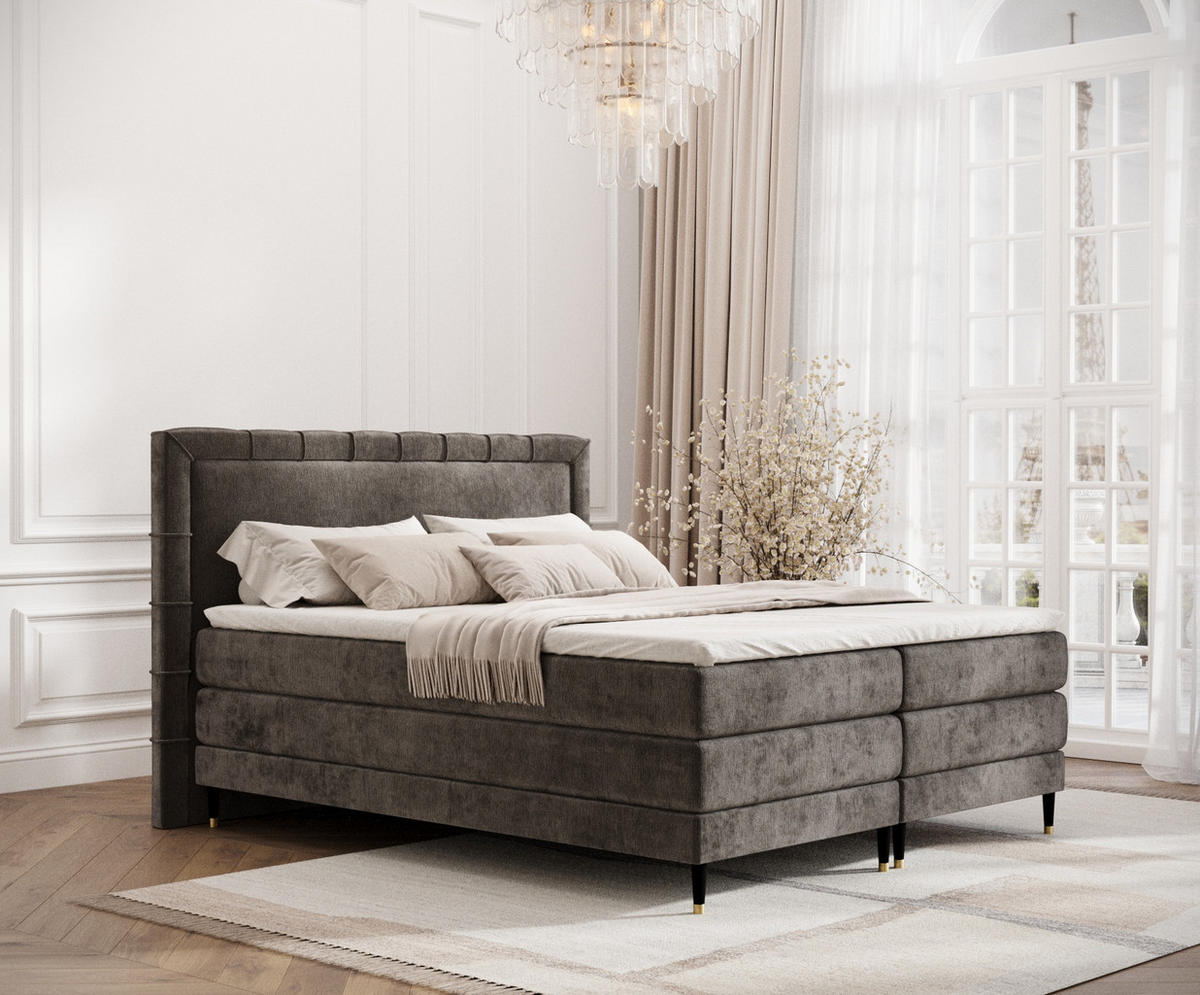 BOXSPRINGBETT Rimini Dunkeblraun 160/200 cm mit Matratze und Topper - Dunkelbraun/Schwarz, Holz/Holzwerkstoff (160/200cm) - Maison de Reve