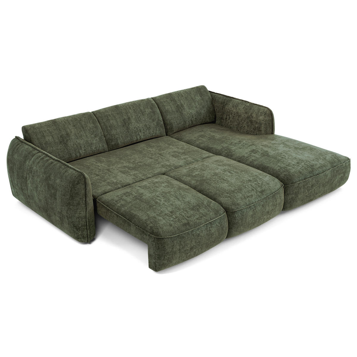 ECKSCHLAFSOFA Rastervelours 274cm - Olivgrün, Textil (274/174cm) - Sia Home