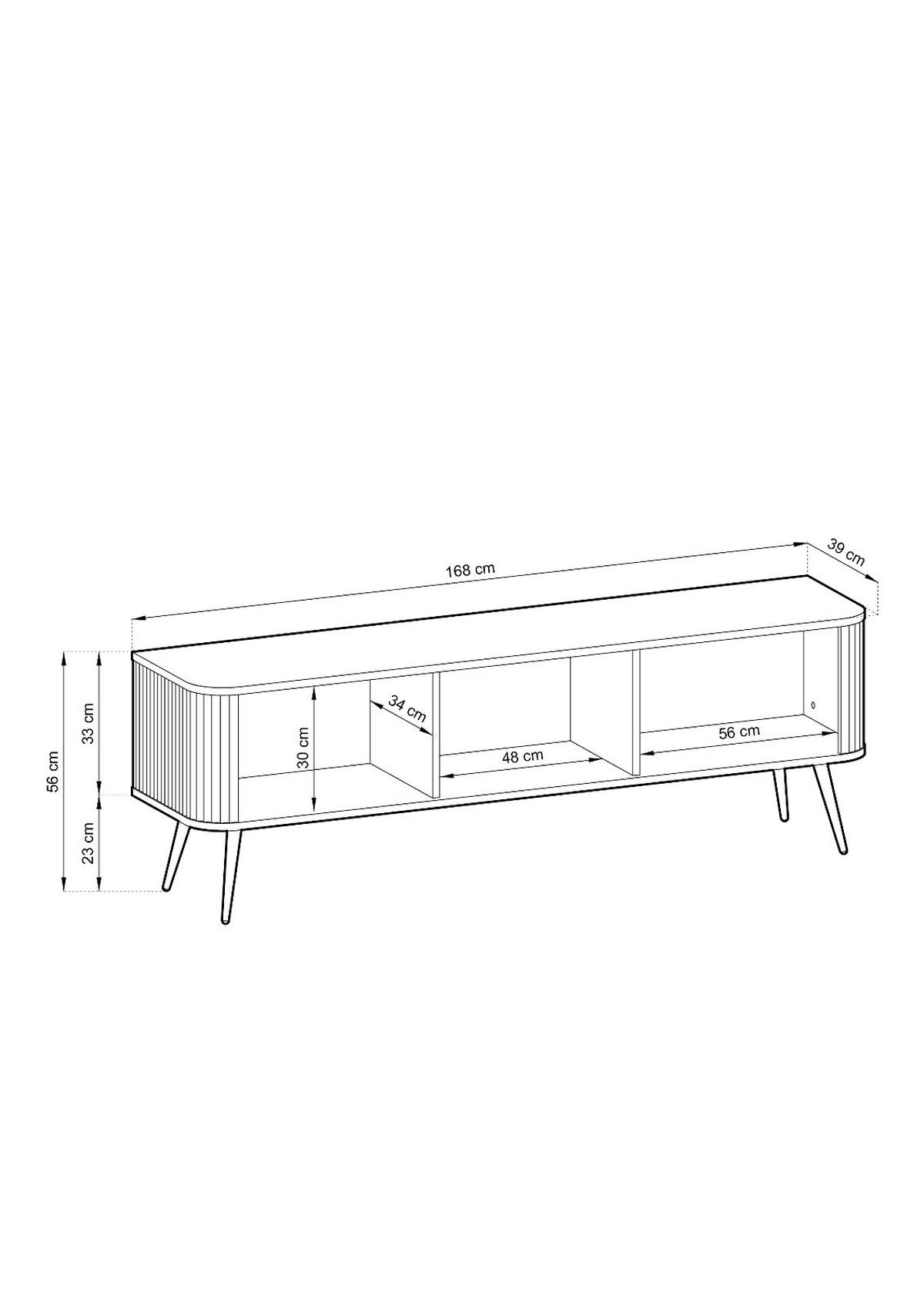 TV-SCHRANK "NOVA" Schwarz 154x39x56cm Geriffelt Regal, 2-Türen, Schublade, Schwarze Beine - Schwarz, Holzwerkstoff/Kunststoff (168/56/39cm) - DomoHome