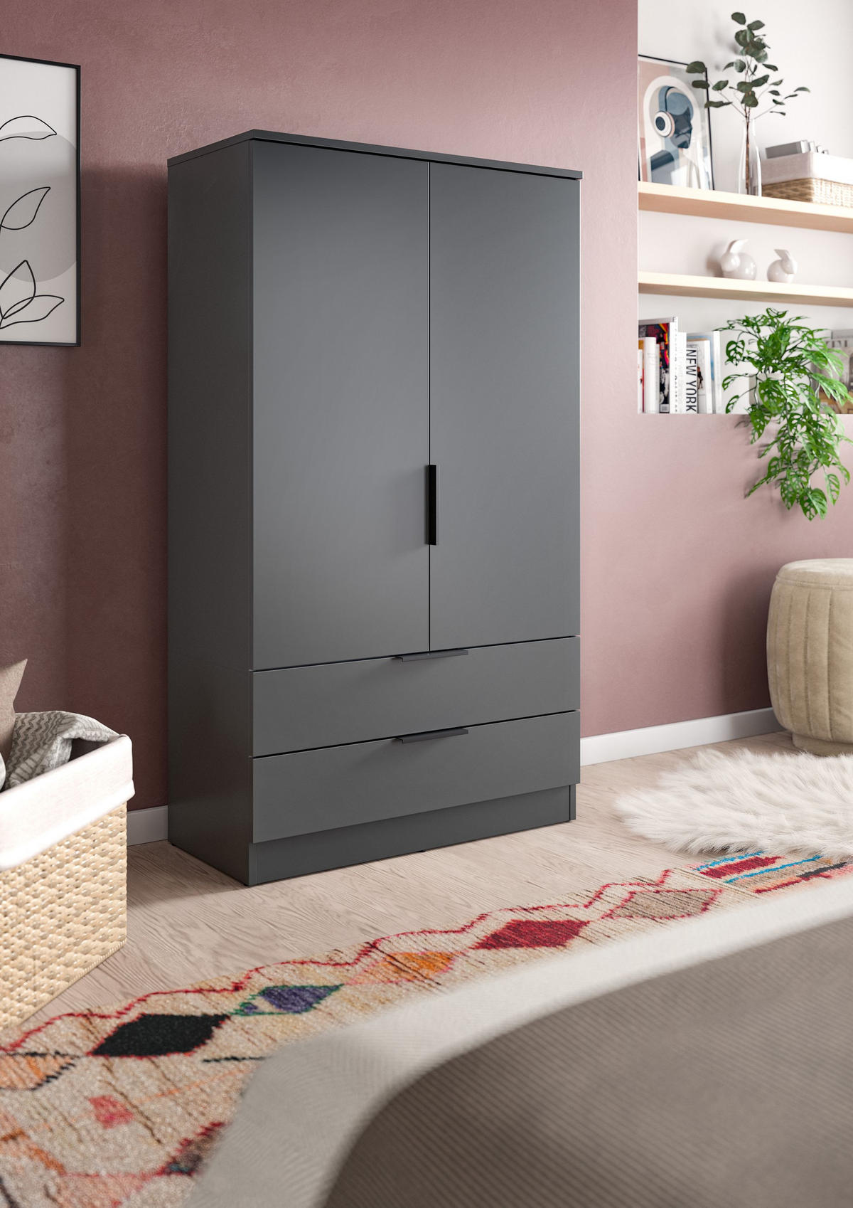 WÄSCHESCHRANK KOPENHAGEN (B/H/T: ca. 80/140/37 cm) in anthrazit/anthrazit - Anthrazit, Holzwerkstoff (80/140/37cm)