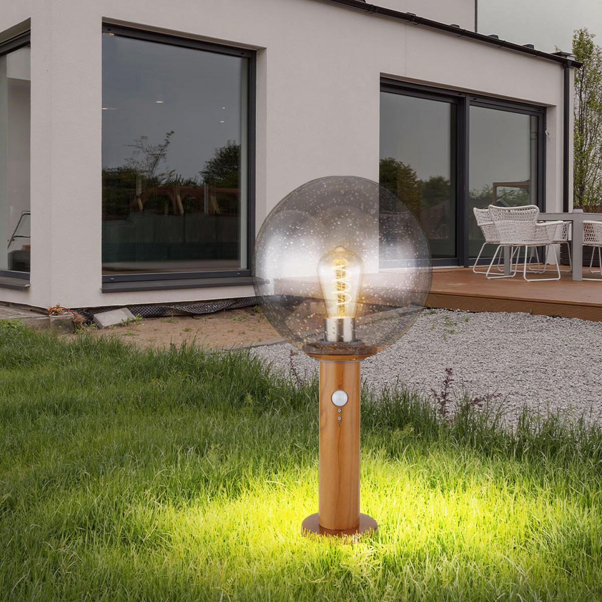 LED AUSSENLEUCHTE OSSY Holzoptik Braun - Braun, Glas (25/25/50cm) - Globo Lighting