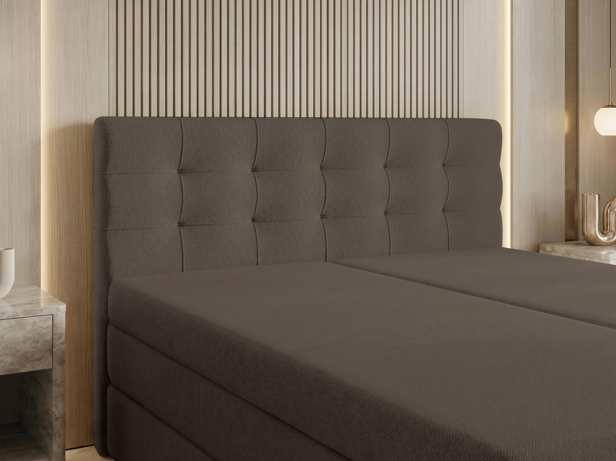 BOXSPRINGBETT FINIKE 160x200 cm mit Bettkasten und 2 Matratzen - Braun + TOPPER - Beige/Schwarz, Holz/Holzwerkstoff (160/200cm) - AX Living